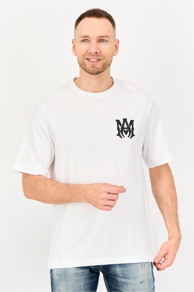 Amiri Men Crew Neck Short Sleeve Brand Logo T-Shirt, White