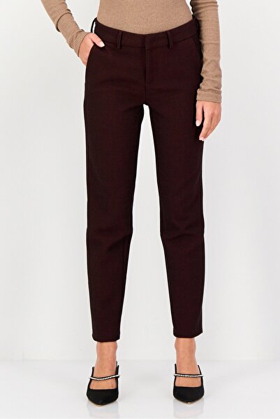 Reiko Women Cigarette Fit Solid Skinny Pants, Maroon