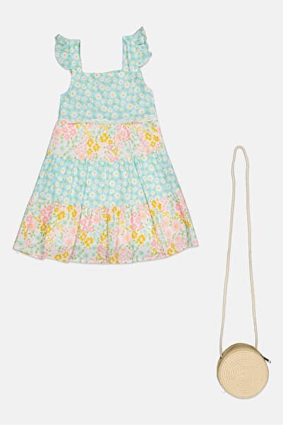 English Laundry فستان زهري للبنات الصغار، قطعتين، مع حقيبة كروس، متعدد الألوان
