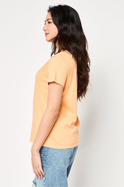 Levi's Women Round Neck Short Sleeve Brand Logo T-Shirt, Orange