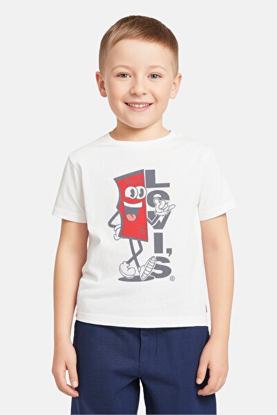 Levi's تي شيرت بطبعة جرافيكية بأكمام قصيرة ورقبة دائرية للأطفال الأولاد، أبيض