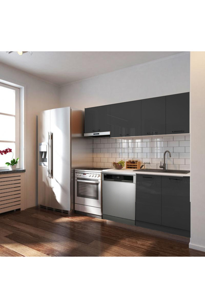 Tdesigno Puka Hazır Mutfak Dolabı 200cm Parlak-Beyaz Laminat Tezgah Dahil-Bul...
