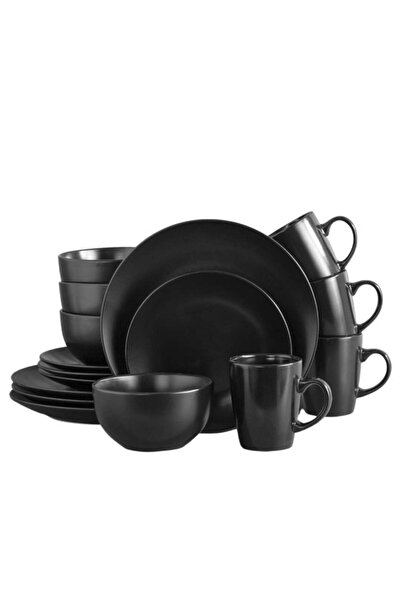 Feelings 16-Piece Stoneware Dinner Set Plates, Dishes, Bowls, Mugs Serves 4 Black