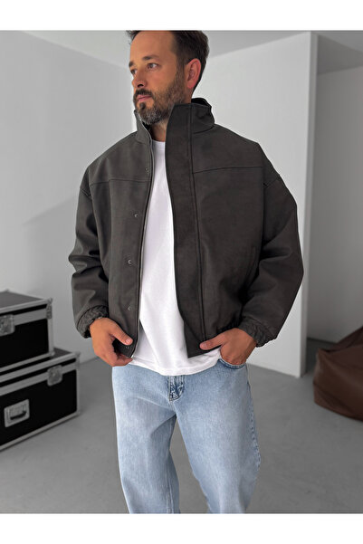 BYBASICMAN Anthracite Bomber Leather Jacket Ep-7321