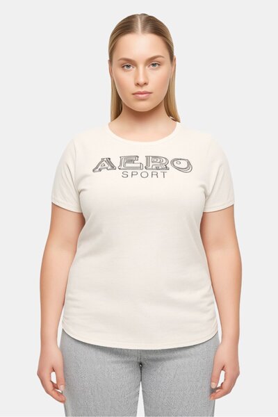 Aeropostale Women Plus Size Short Sleeves Outdoor T-Shirt, Beige