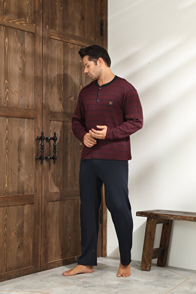 CALİA Winter Men's Interlock Collar Buttoned Long Sleeve Pajama Set