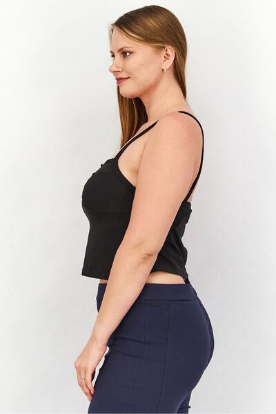 Daisy Street Women Plus Size Square Neck Sleeveless Solid Top, Black