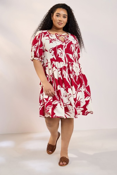 Stil Diva Plus Size Tie-Neck Floral Print Wrinkle Fabric Above Knee Dress 304113