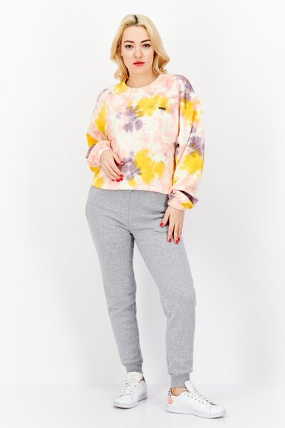 Vans Women Crew Neck Long Sleeve Tie Dye Cropped Sweatshirt, Pink Combo