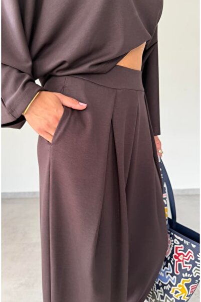 Mars Yarasa Kol Crop Modal Bluz - Ön Pileli Şalvar Takım