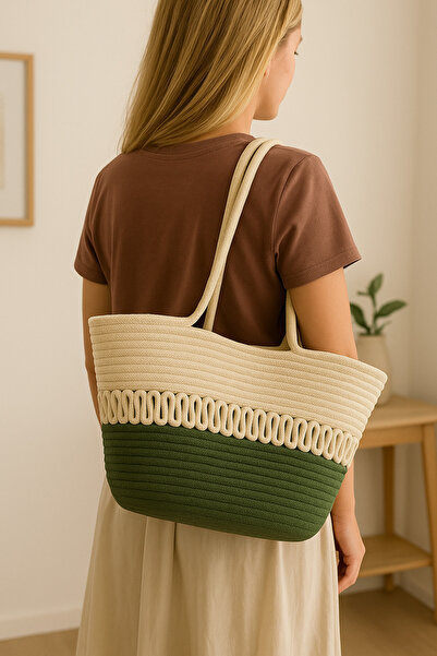 MaVaux Τσάντα παραλίας με πλέγμα από σχοινί, φιλική προς το περιβάλλον, κομψή διπλό χρώμα, μεγάλου μεγέθους, γυναικεία τσάντα χειρός και ώμου