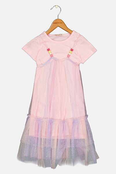 English Laundry فستان بأكمام قصيرة منقوش للبنات الصغار، وردي