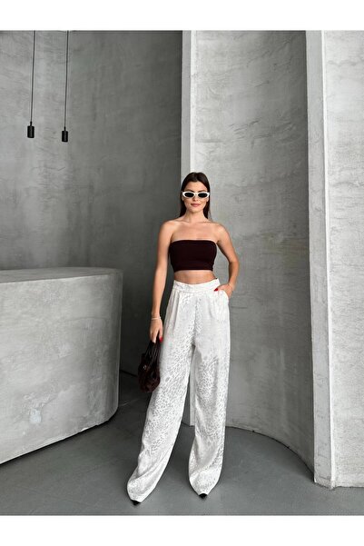 Bella Breeze Kadın Leopar Desenli Esnek Saten Pantolon