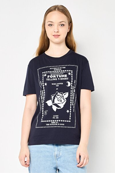 Stella McCartney Women Regular Fit Short Sleeve Graphic Print T-Shirt, Navy