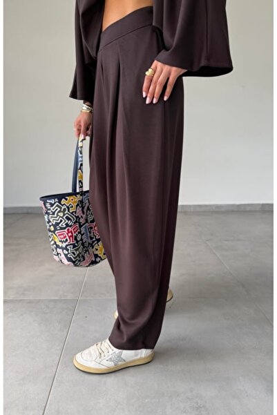 Mars Yarasa Kol Crop Modal Bluz - Ön Pileli Şalvar Takım