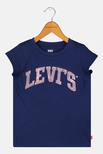 Levi's Toddlers Girl Crew Neck Sequin Short Sleeve Top, Navy