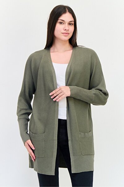 PİNK ROSE كارديجان نسائي بفتحة رقبة منقسمة، زيتوني