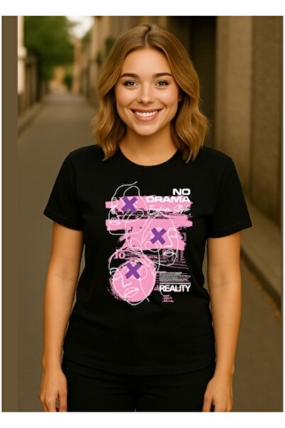 OEM Women's T-Shirt with Print, No Drama, Cotton, Black, S INTL