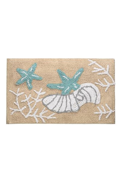 OEM Bath mat ISJ1399, Cotton, Shell and starfish pattern, 80 x 50cm, Beige