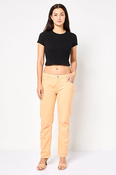 Reiko Women Regular Fit Solid Straight Leg Pants, Light Orange