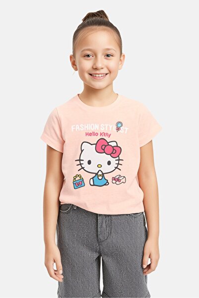 Hello Kitty Kids Girl Short Sleeve Graphic T Shirt, Peach