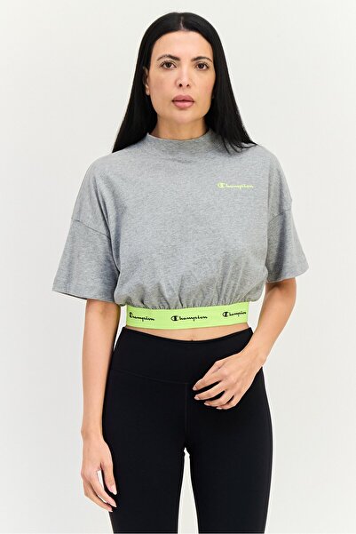 Champion بلوزة نسائية خارجية بأكمام قصيرة ومقاس مخصص، رمادية