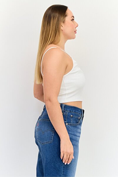 Sinsay Women Keyhole Neck Sleeveless Textured Tank Top, White