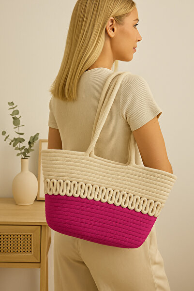 MaVaux Rope Weave Straw Eco-Friendly Stylish Double Color Large Size Beach Bag Women's Hand and Shoulder Bag