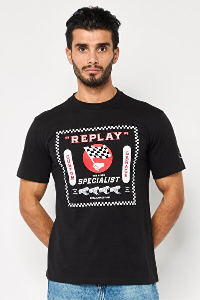 Replay Men Crew Neck Short Sleeve Graphic Print T-Shirt, Black