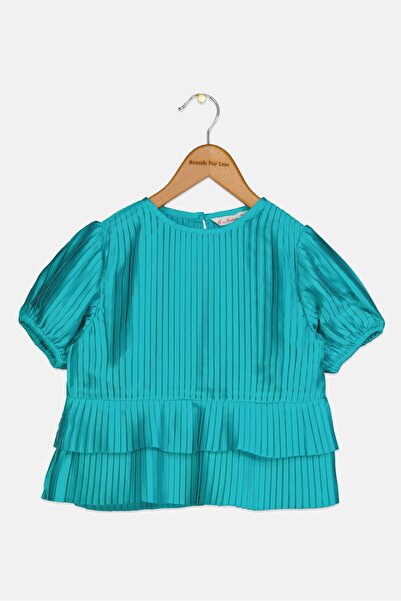 Hamleys Toddlers Girl Pleated Short Sleeve Top, Teal Green