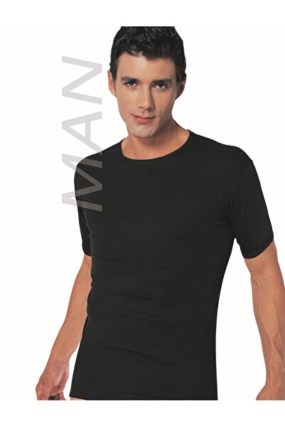 GUNERI UNDERWEAR Men's Black Ribbed Half Sleeve Undershirt 100% Cotton Unders...