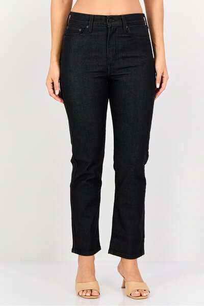 Levi's بنطلون جينز نسائي بقصّة مستقيمة وقابل للتمدد، أسود