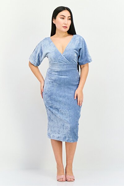 Donna Morgan Women Velvet Waistband Midi Dress, Light Blue