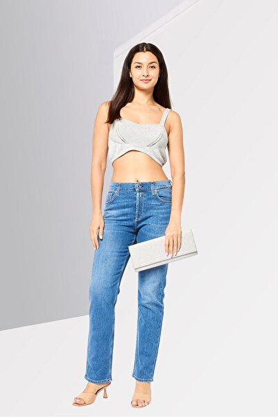 Replay Women Straight Fit Washed Stretchable Jeans, Blue