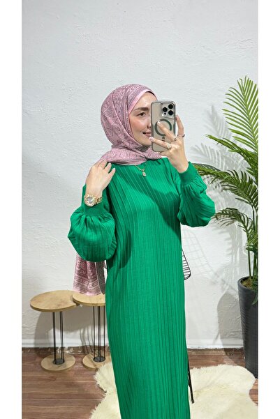 MY QILAM Γυναικείο φόρεμα με μακρύ μανίκι κοτλέ Μακρύ μήκος Τρικοτόφιλο φόρεμα τυπικό μέγεθος (μεταξύ 36/44) Πράσινο