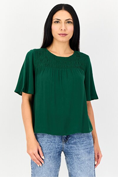 Levi's Women Crew Neck Short Sleeve Textured Top, Dark Green