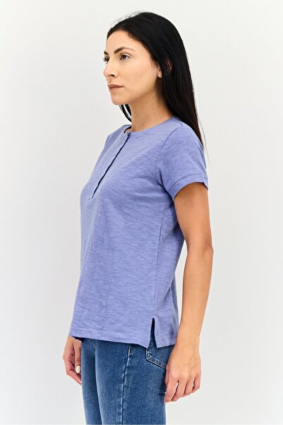 Nine West Women Henley Neck Short Sleeve Heather T-Shirt, Slate Blue