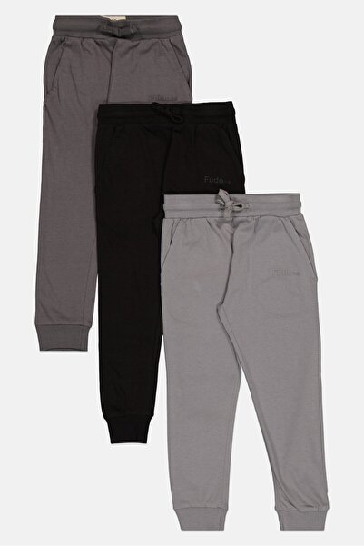Fudo Toddlers Boy 3 Pack Solid Drawstring Jogger Pants, Multicolor