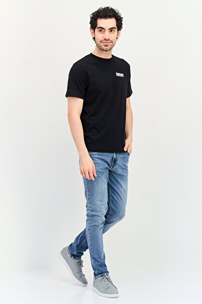 NORTHLAND Men Ribbed Collar Short Sleeve Brand Logo T-Shirt, Black