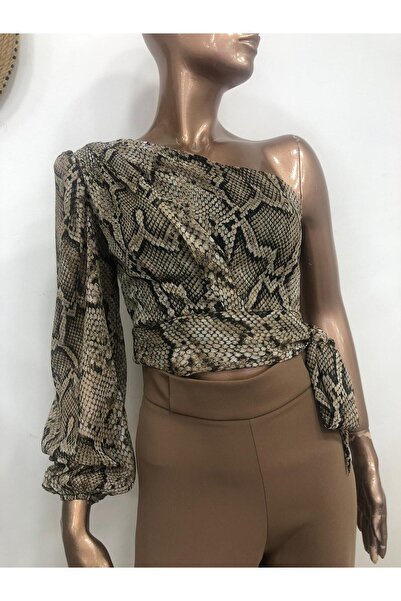 MONAMORE Women's One-Shoulder Tie-Waist Side Zipper Closure Lined Chiffon Shirt Blouse