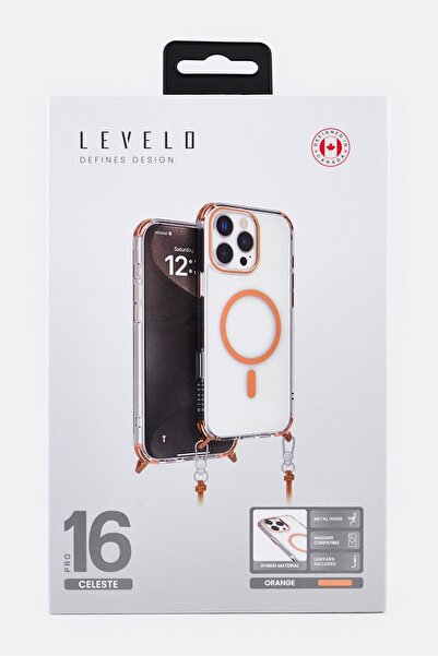 Levelo iPhone 16 Pro Celeste Magsafe Case With Crossbody Strap, Orange