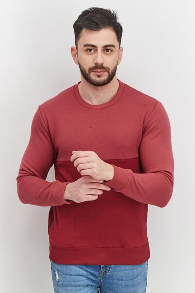 Natori سويت شيرت رجالي ألوان متباينة ، لون أحمر باهت