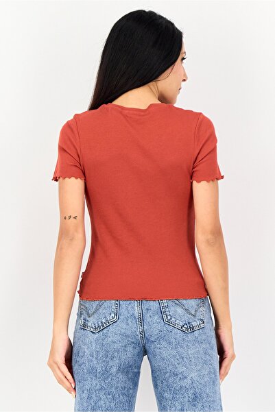 Levi's Women Round Neck Short Sleeve Plain T-shirt, Dark Rust