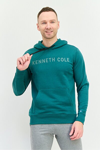 Kenneth Cole Men Active Hooded Brand Logo Long Sleeves Sweatshirt, Green