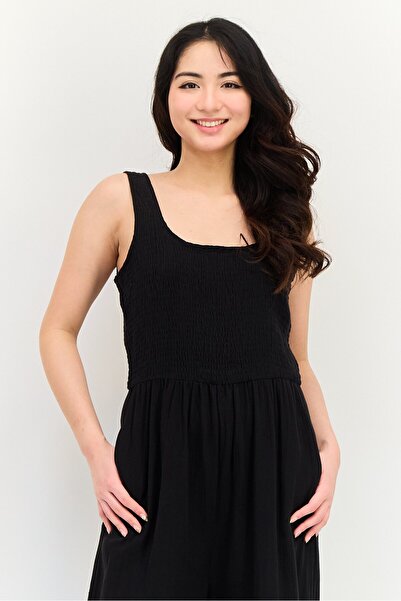 Brave Soul Women Shirred Sleeveless Jumpsuit, Black