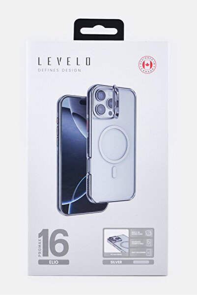 Levelo iPhone 16 pro Max Elio Pc Case With Camera Ring Stand, Silver