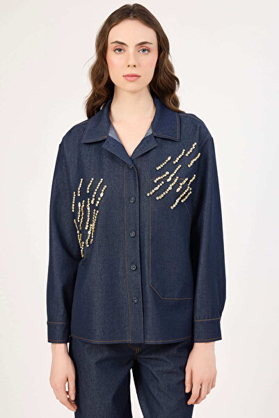 FEVER Taş işlemeli jean gömlek
