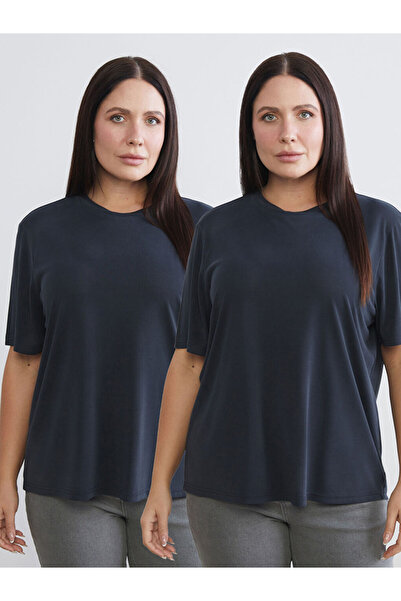 LC Waikiki Soulife Black Plus Size Crew Neck Women's T-Shirt 2-Pack