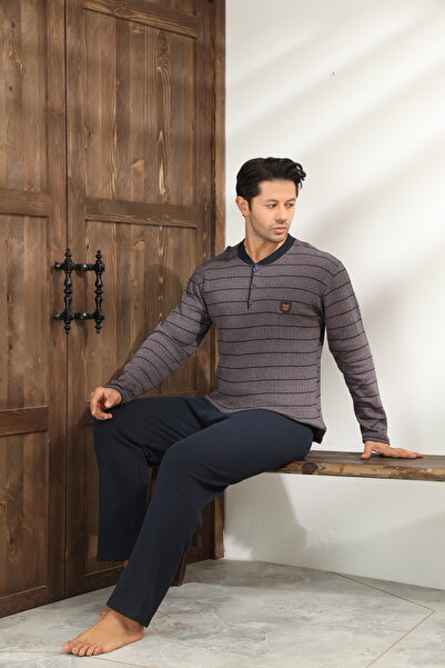 CALİA Winter Men's Interlock Collar Buttoned Long Sleeve Pajama Set