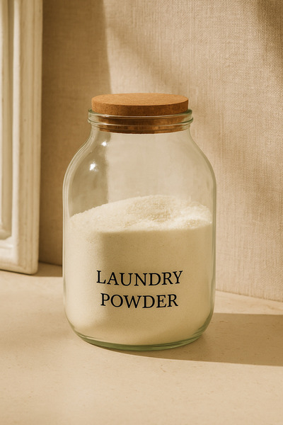 Beige & Stone Glass Powder Detergent Jar
